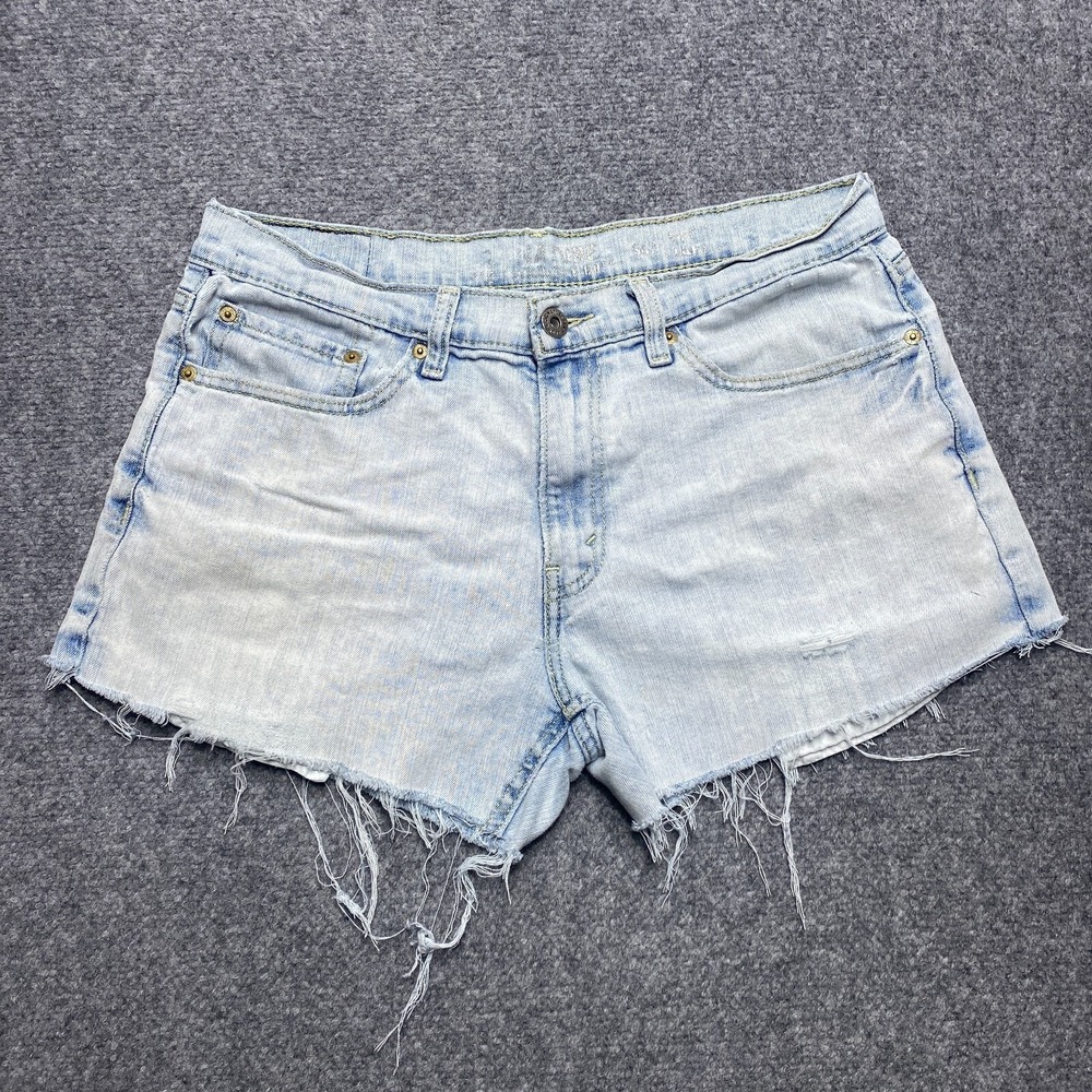 Levis Cut Off Shorts Women 33 Blue Jorts Distressed Daisy Duke Booty Biker A2